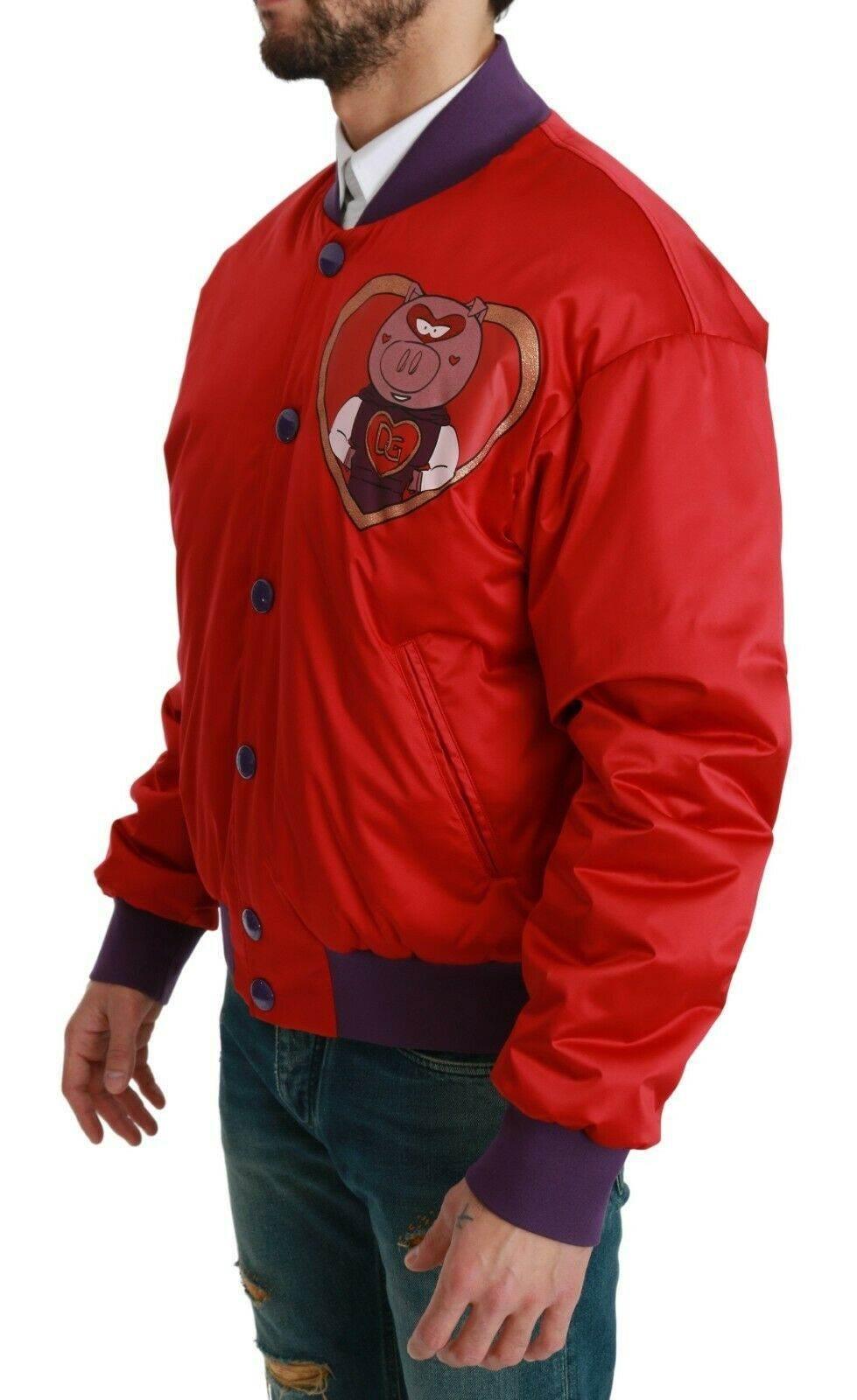 Dolce & Gabbana Vibrant Red Bomber Jacket with Multicolor Motif - Hilstor
