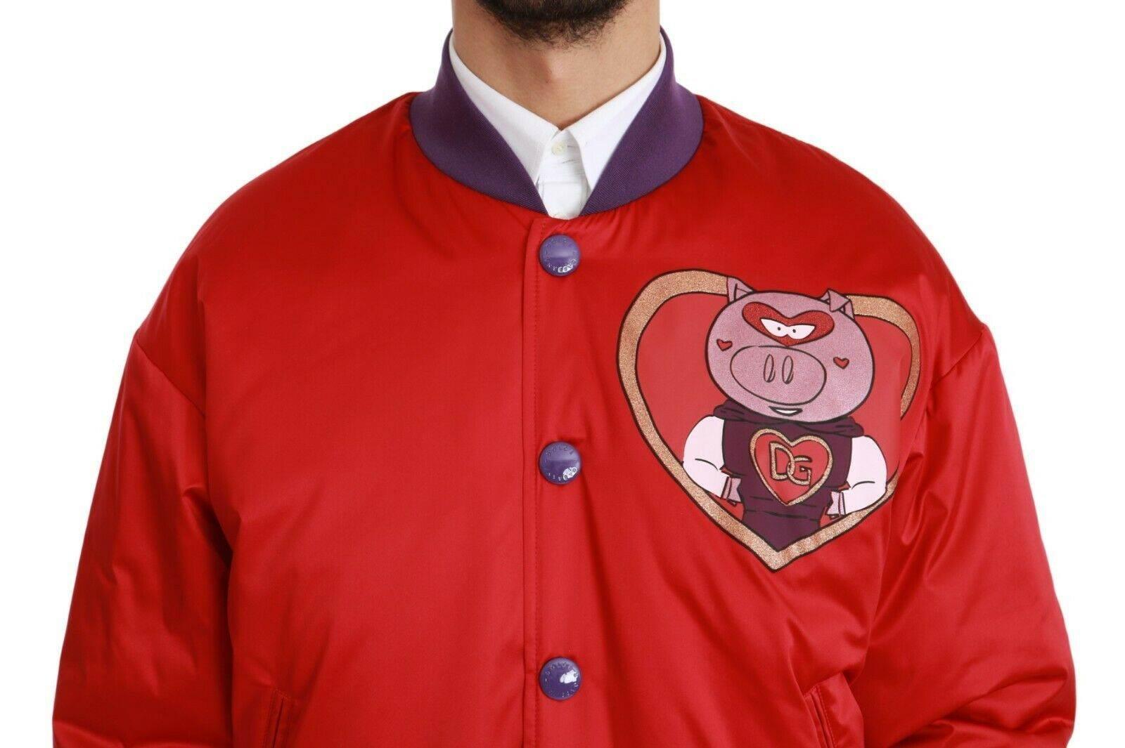 Dolce & Gabbana Vibrant Red Bomber Jacket with Multicolor Motif - Hilstor