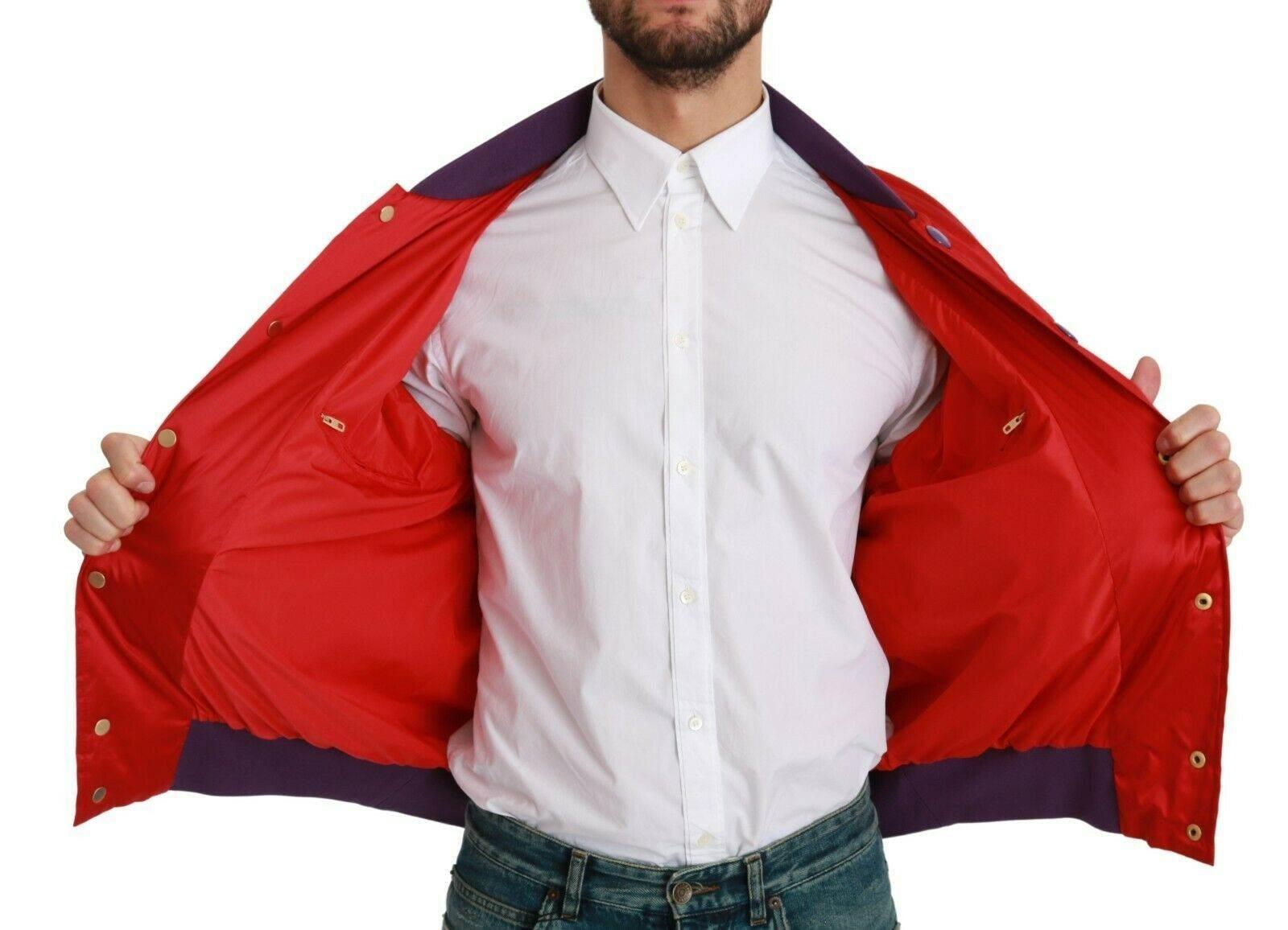 Dolce & Gabbana Vibrant Red Bomber Jacket with Multicolor Motif - Hilstor