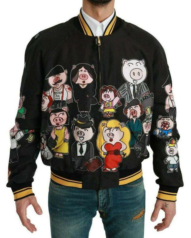 Dolce & Gabbana Black YEAR OF THE PIG Bomber Jacket - Hilstor