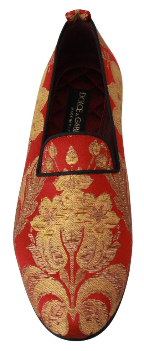 Dolce & Gabbana Rose Gold Brocade Loafers Slide Flats - Hilstor