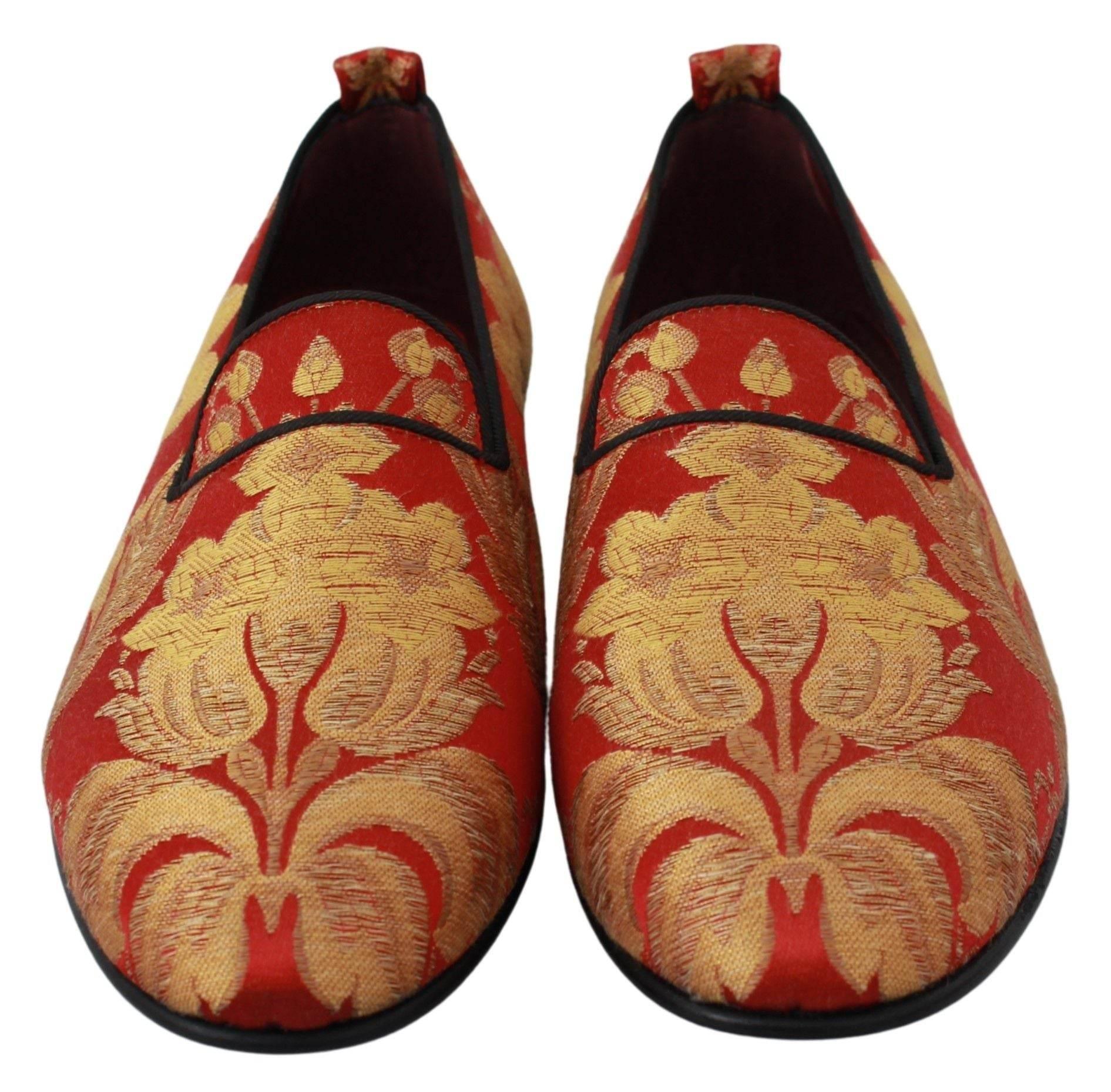Dolce & Gabbana Rose Gold Brocade Loafers Slide Flats - Hilstor