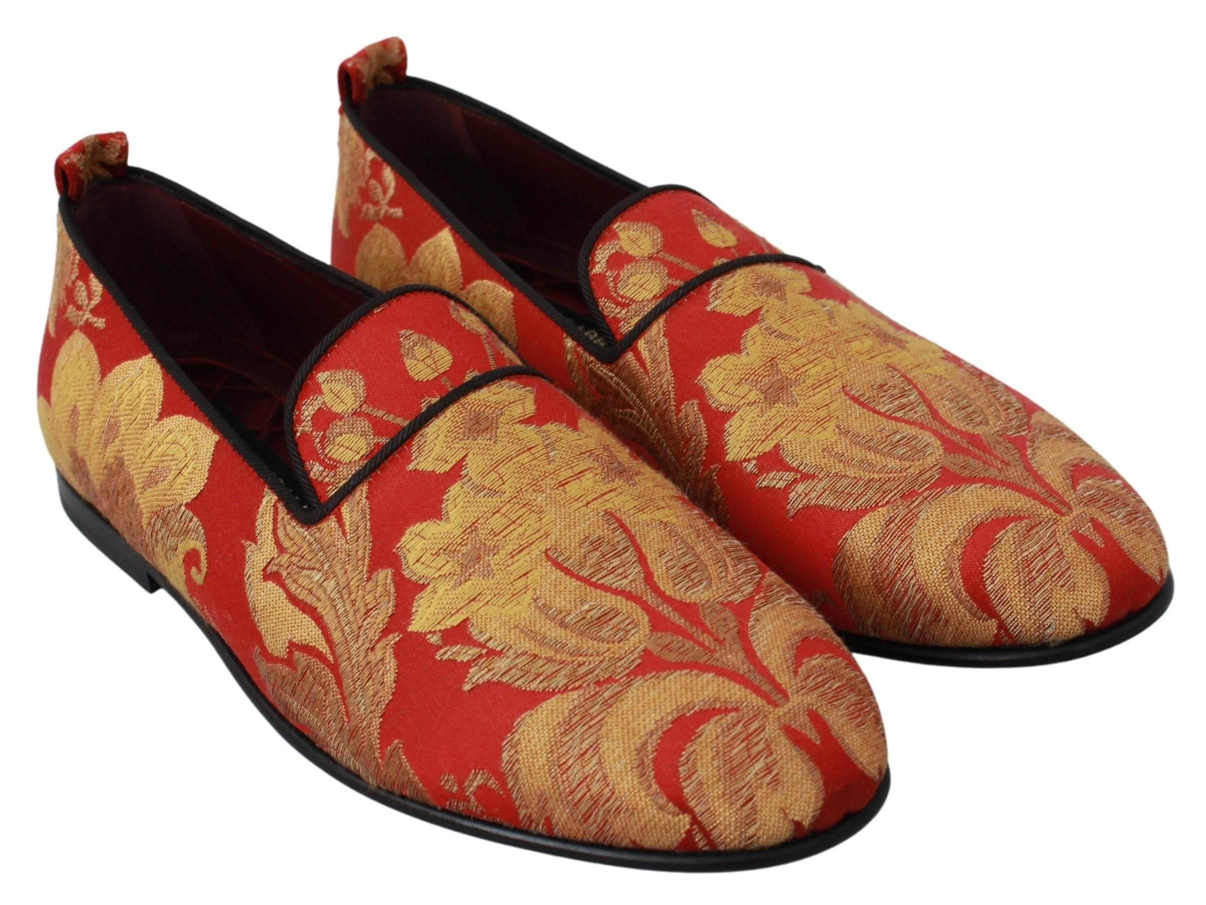 Dolce & Gabbana Rose Gold Brocade Loafers Slide Flats - Hilstor
