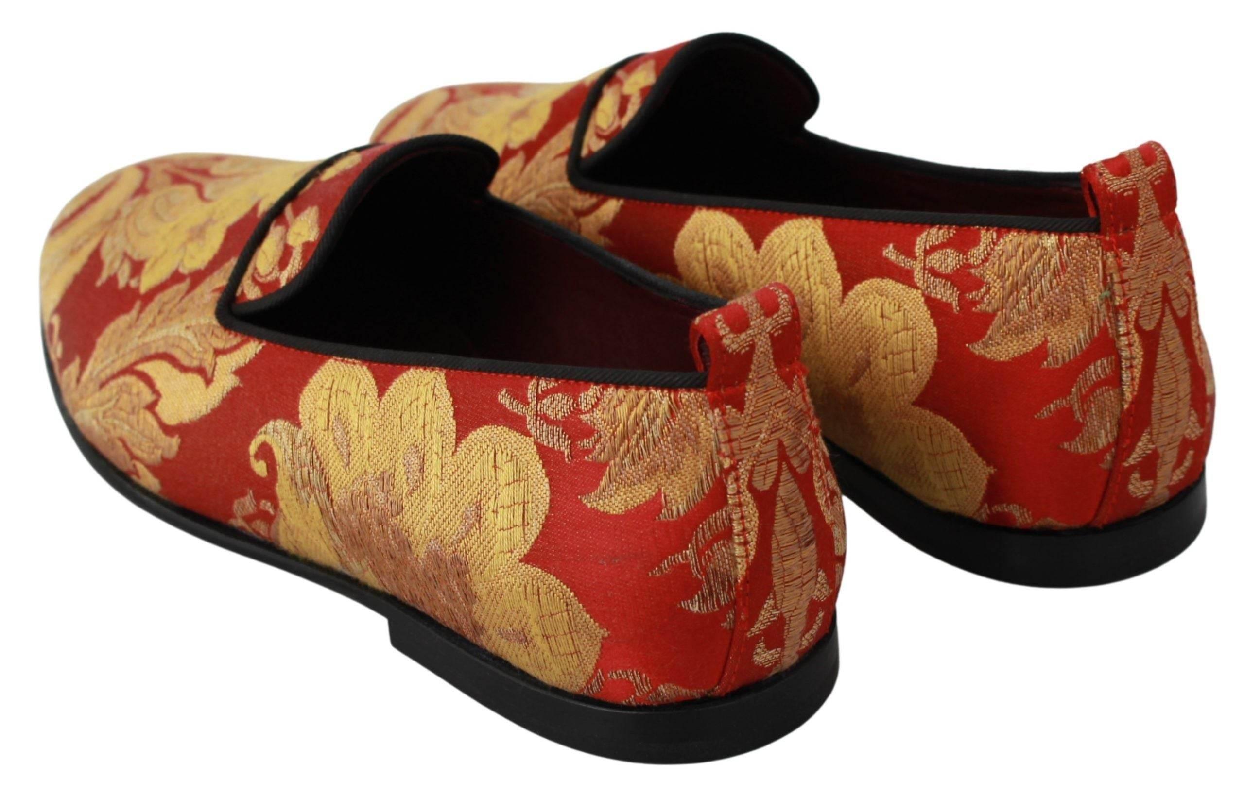 Dolce & Gabbana Rose Gold Brocade Loafers Slide Flats - Hilstor