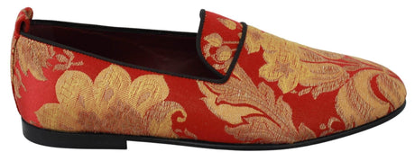 Dolce & Gabbana Rose Gold Brocade Loafers Slide Flats - Hilstor