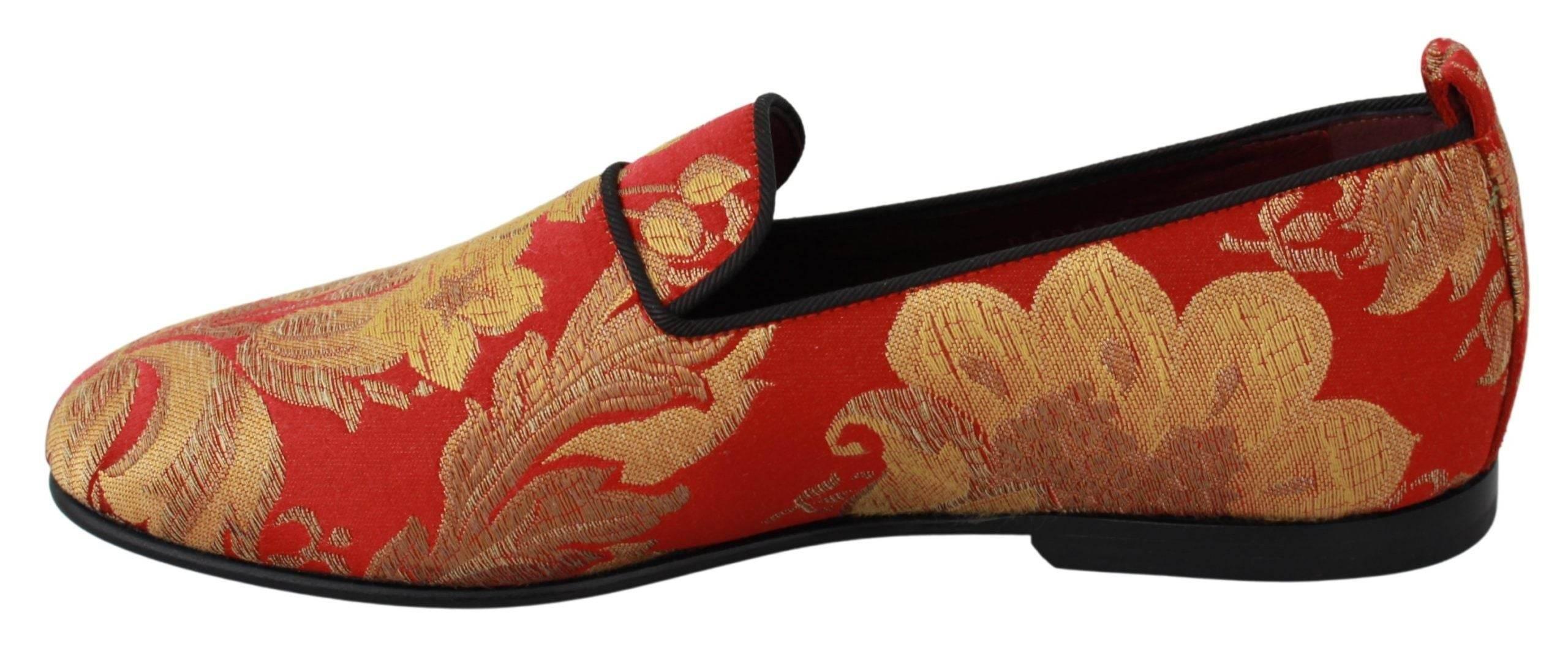 Dolce & Gabbana Rose Gold Brocade Loafers Slide Flats - Hilstor