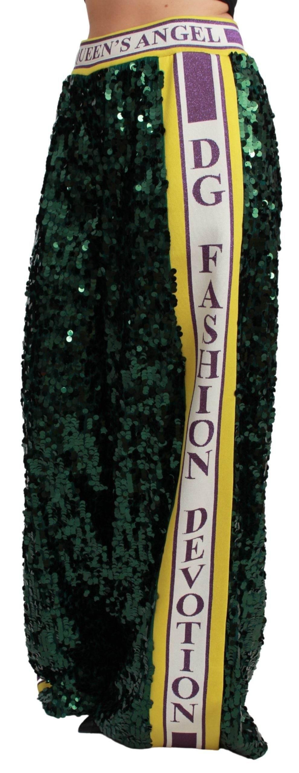 Dolce & Gabbana Green Sequin Trousers Queens Angel Pants - Hilstor