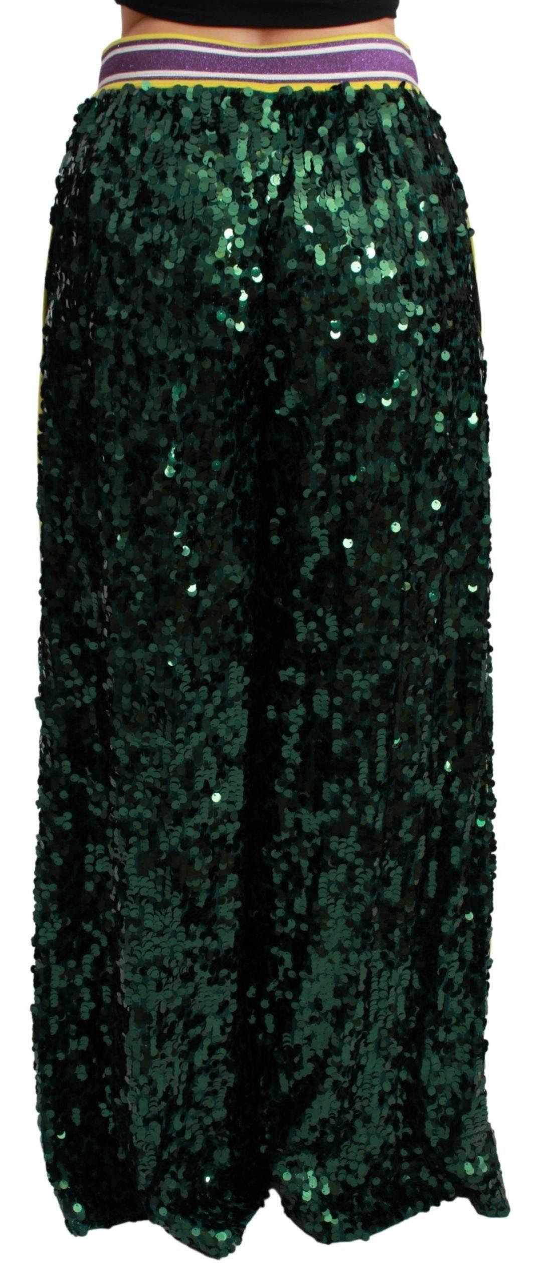 Dolce & Gabbana Green Sequin Trousers Queens Angel Pants - Hilstor