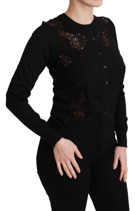 Dolce & Gabbana Black Cashmere Lace Cardigan Sweater - Hilstor