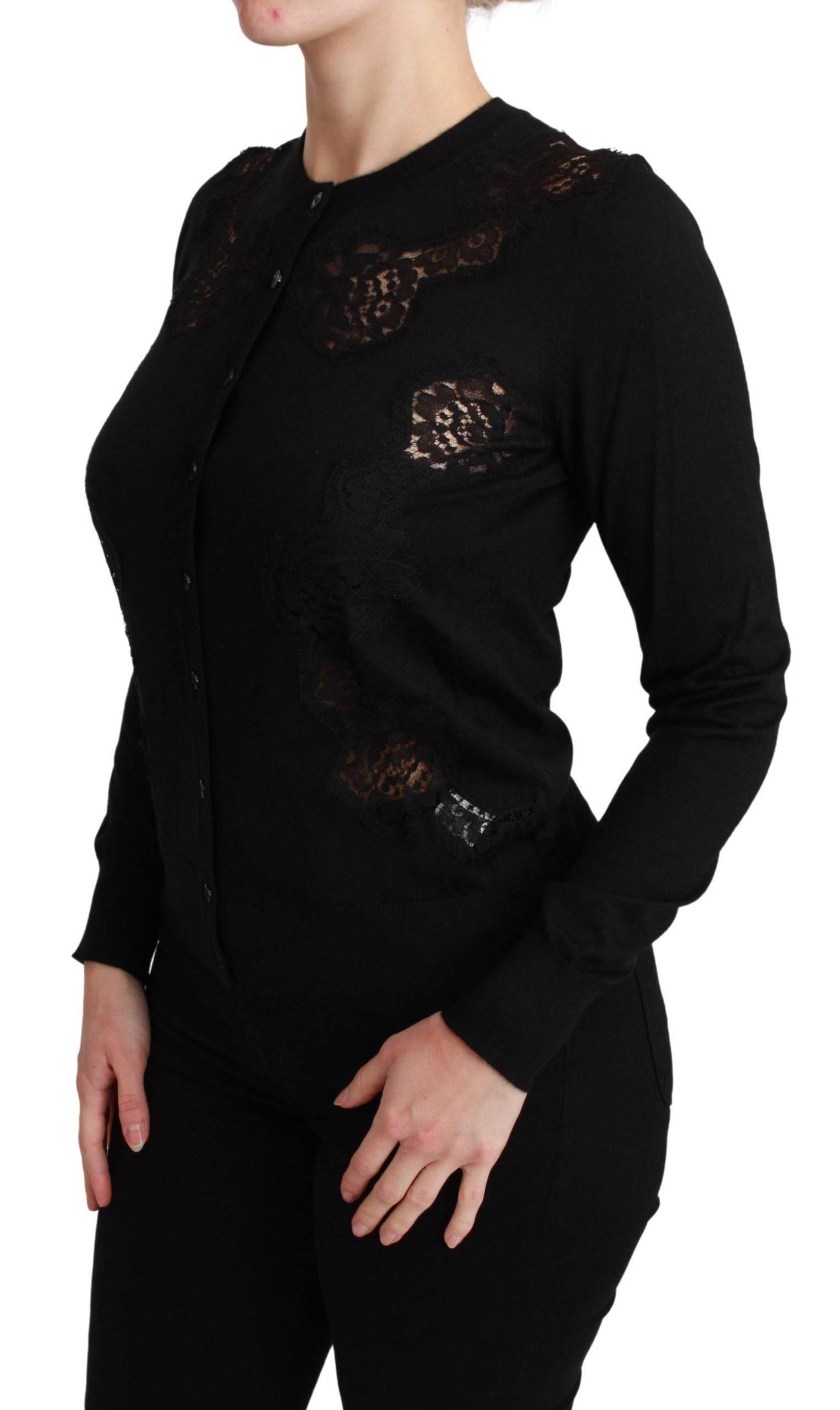 Dolce & Gabbana Black Cashmere Lace Cardigan Sweater - Hilstor