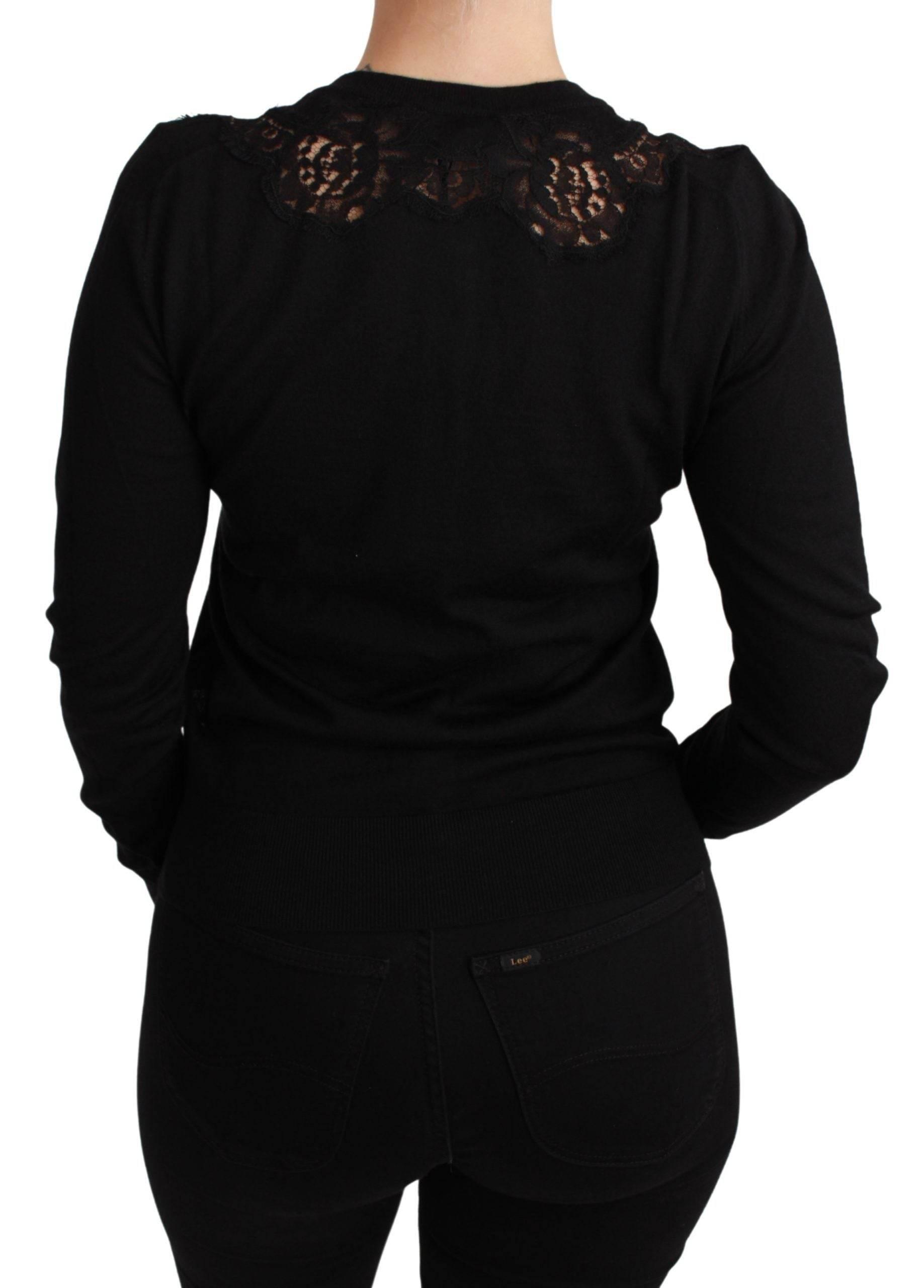 Dolce & Gabbana Black Cashmere Lace Cardigan Sweater - Hilstor
