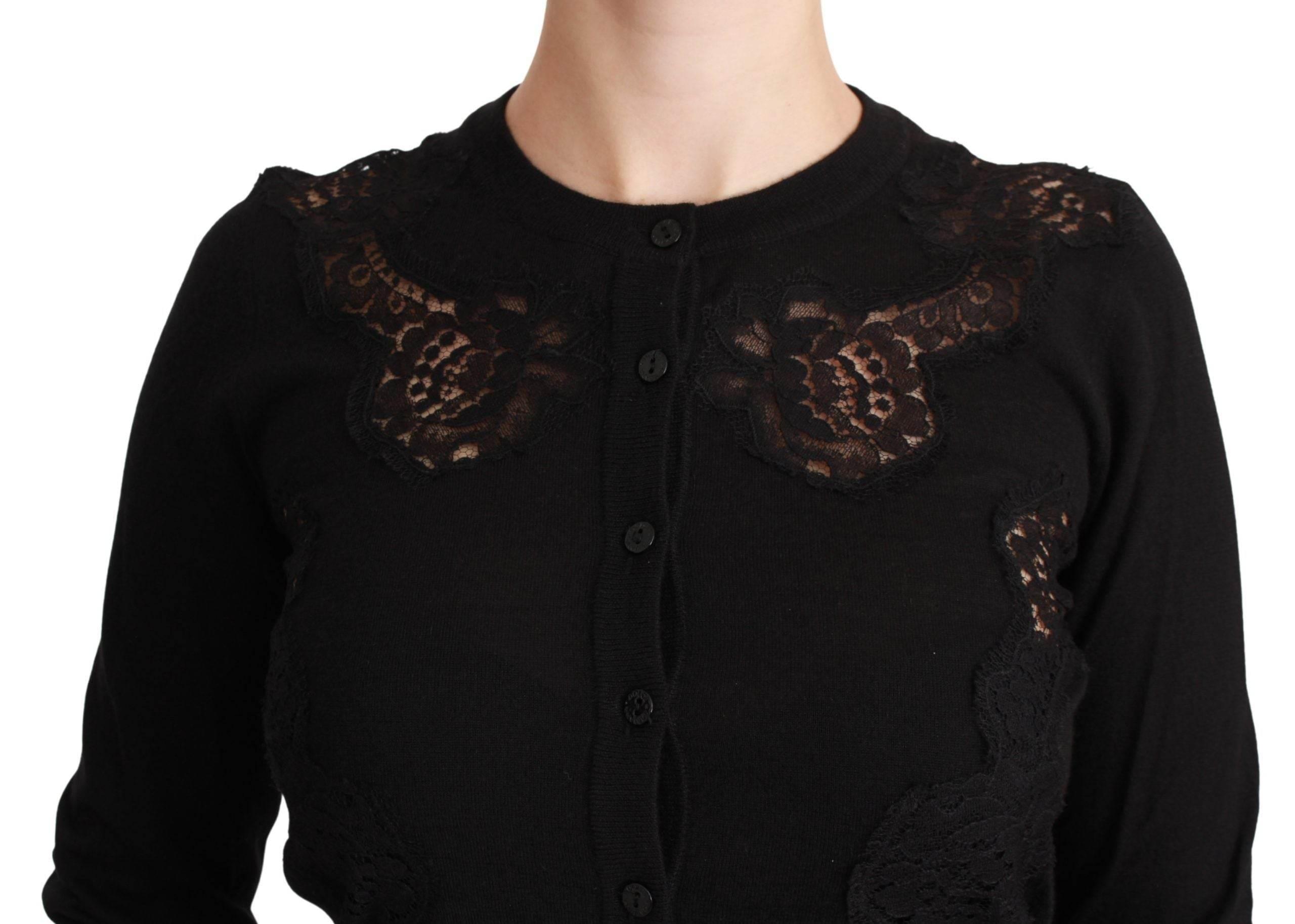 Dolce & Gabbana Black Cashmere Lace Cardigan Sweater - Hilstor