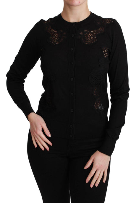 Dolce & Gabbana Black Cashmere Lace Cardigan Sweater - Hilstor