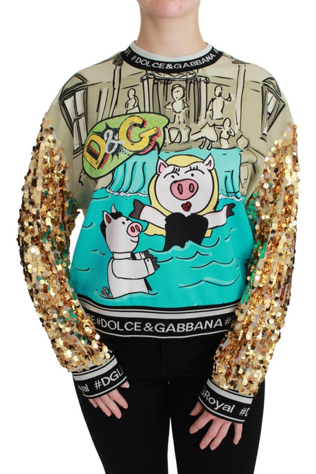 Dolce & Gabbana Year of the Pig Sequined Top Sweater - Hilstor