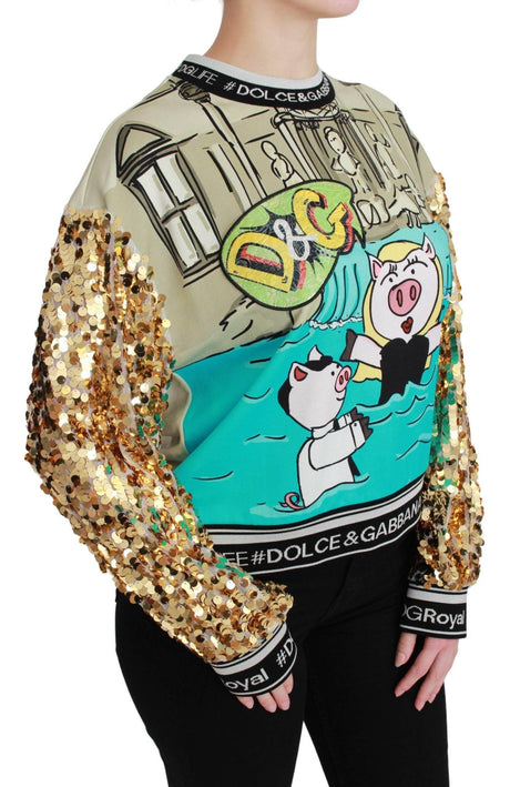 Dolce & Gabbana Year of the Pig Sequined Top Sweater - Hilstor