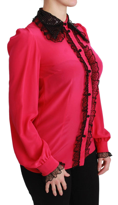 Dolce & Gabbana Silk Blend Lace Detail Blouse in Pink - Hilstor