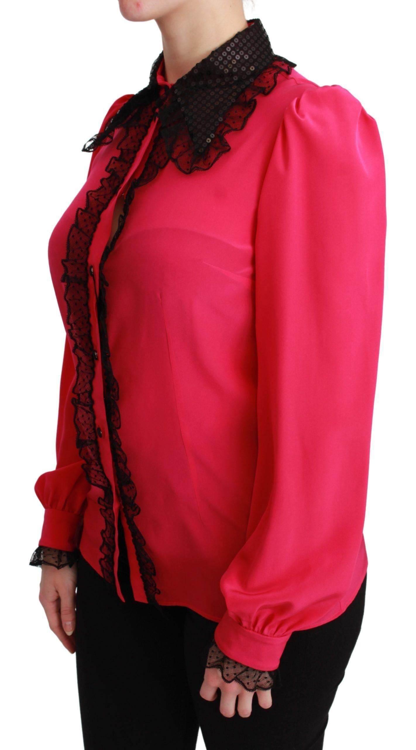 Dolce & Gabbana Silk Blend Lace Detail Blouse in Pink - Hilstor
