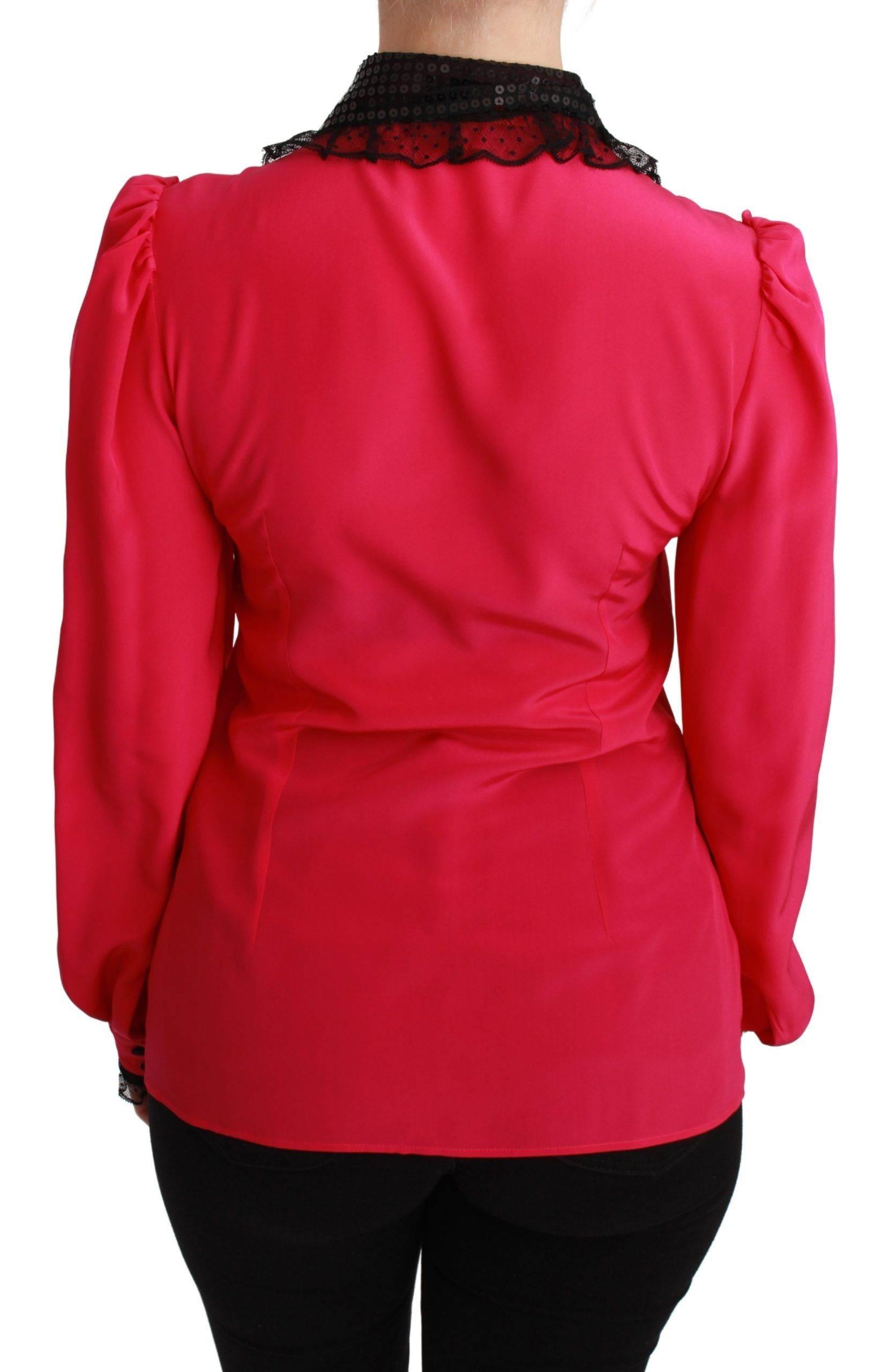 Dolce & Gabbana Silk Blend Lace Detail Blouse in Pink - Hilstor