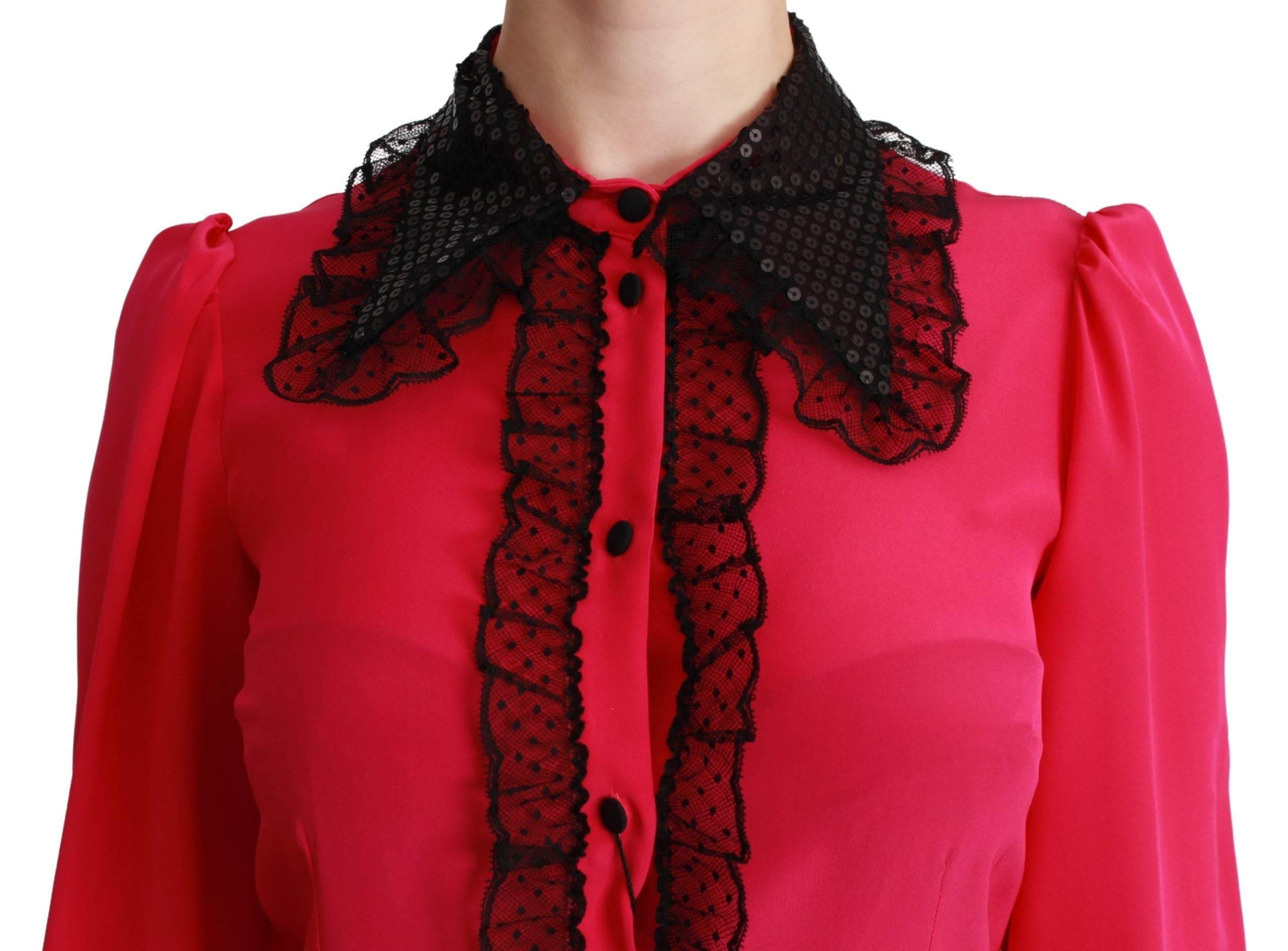 Dolce & Gabbana Silk Blend Lace Detail Blouse in Pink - Hilstor