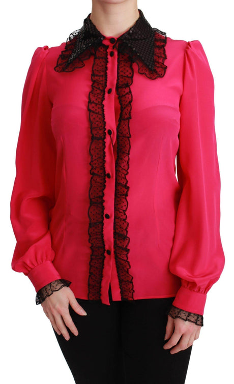 Dolce & Gabbana Silk Blend Lace Detail Blouse in Pink - Hilstor