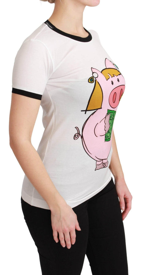 Dolce & Gabbana White YEAR OF THE PIG Top Cotton T-shirt - Hilstor