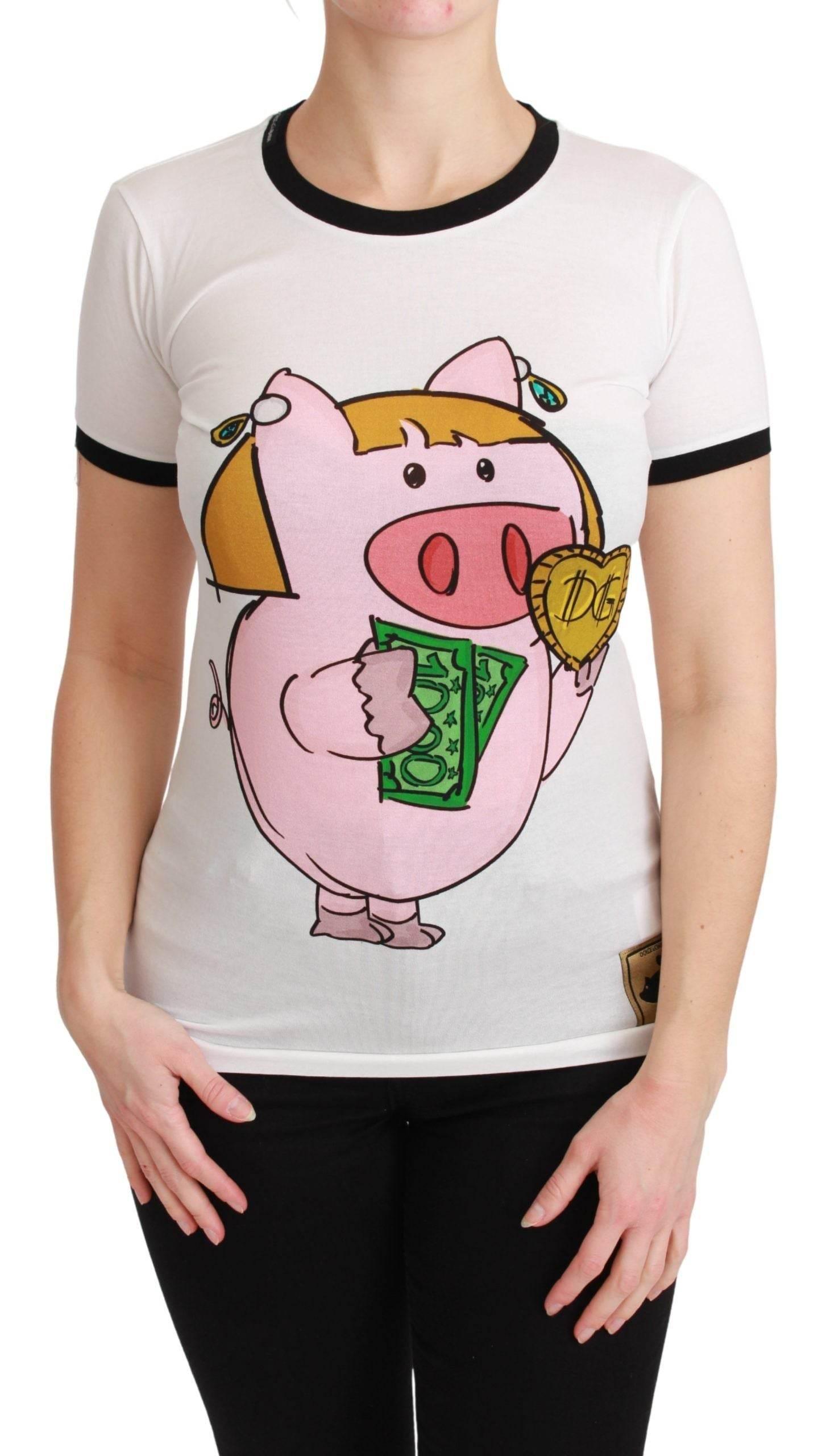 Dolce & Gabbana White YEAR OF THE PIG Top Cotton T-shirt - Hilstor