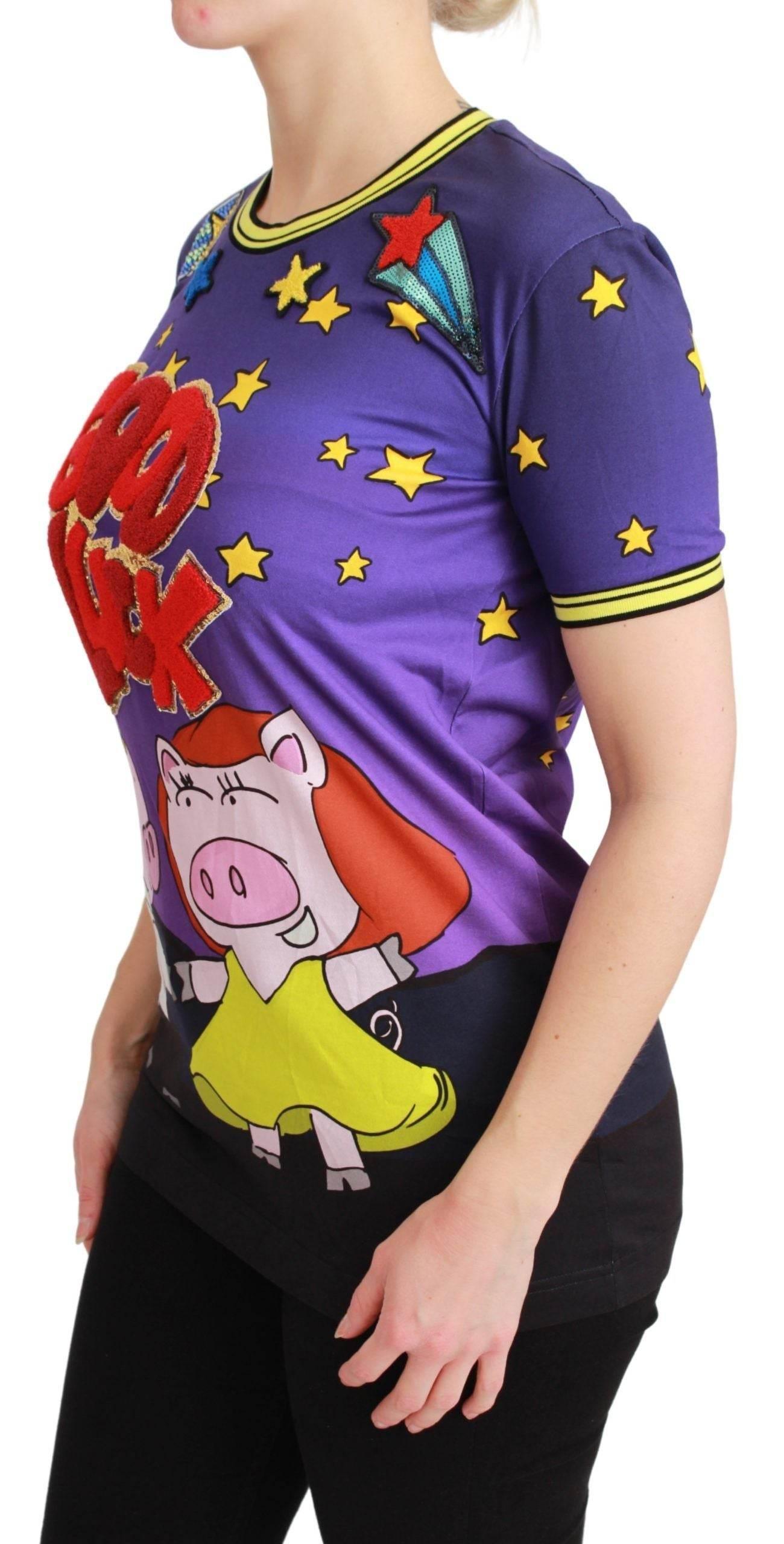 Dolce & Gabbana Purple YEAR OF THE PIG Top Cotton T-shirt - Hilstor