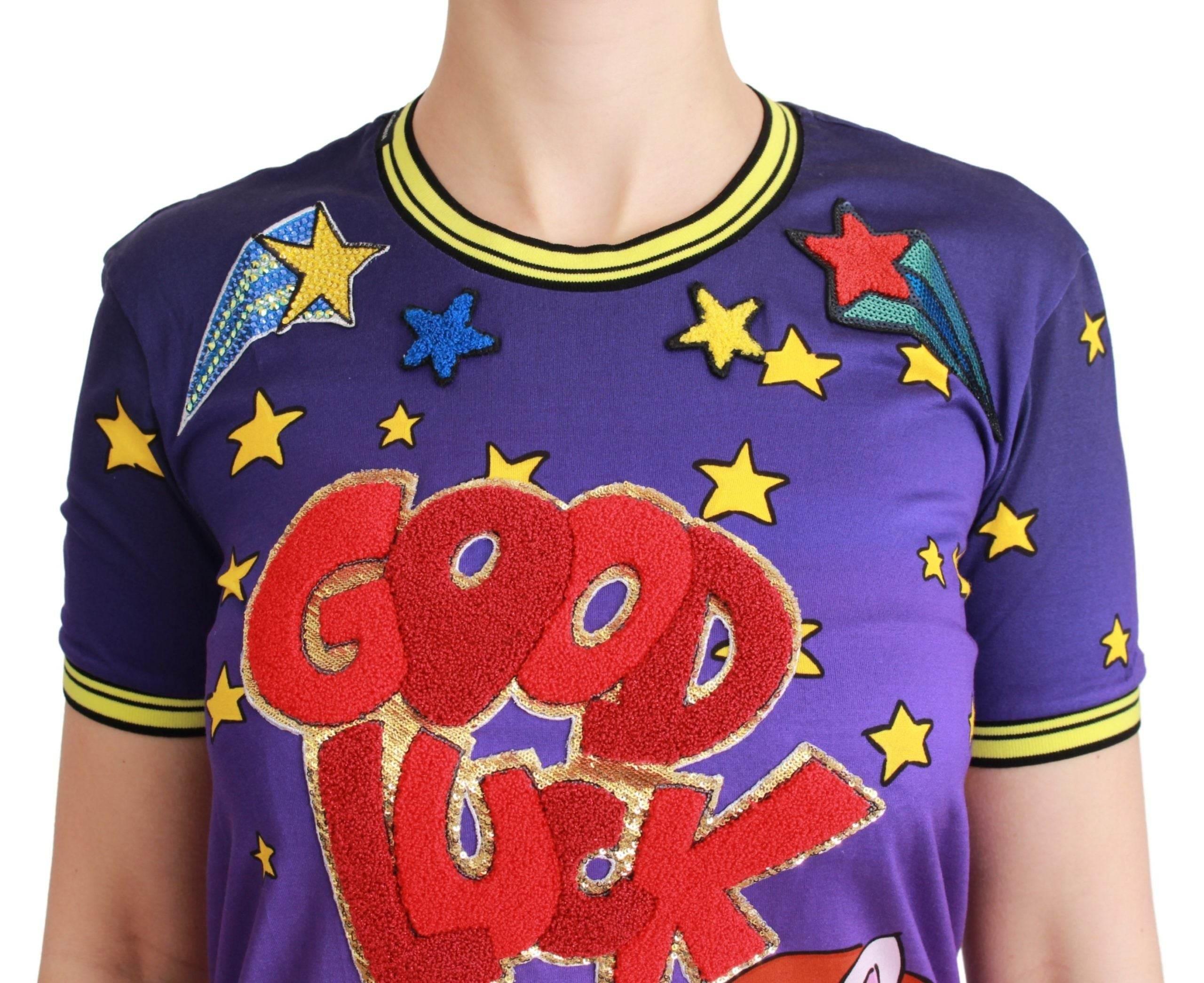 Dolce & Gabbana Purple YEAR OF THE PIG Top Cotton T-shirt - Hilstor