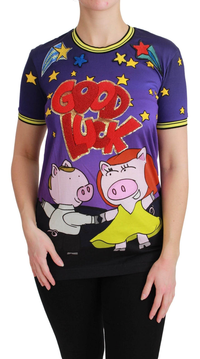 Dolce & Gabbana Purple YEAR OF THE PIG Top Cotton T-shirt - Hilstor