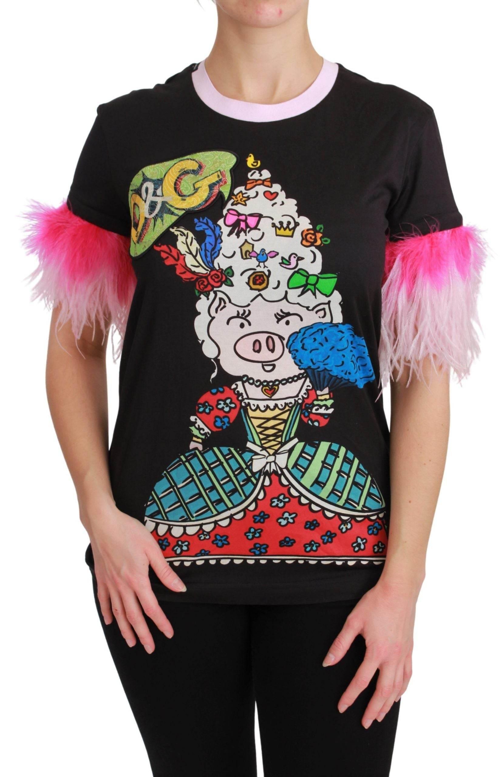 Dolce & Gabbana Black YEAR OF THE PIG Top Cotton T-shirt - Hilstor