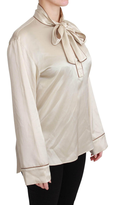 Dolce & Gabbana Beige Sleeve Top Queen Silk Satin Blouse - Hilstor