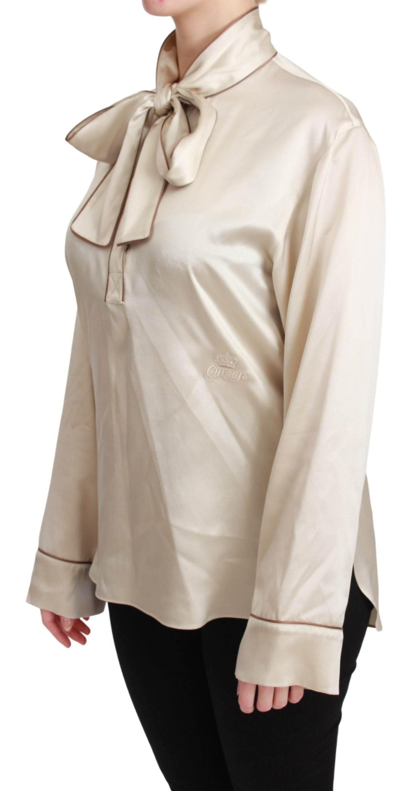 Dolce & Gabbana Beige Sleeve Top Queen Silk Satin Blouse - Hilstor