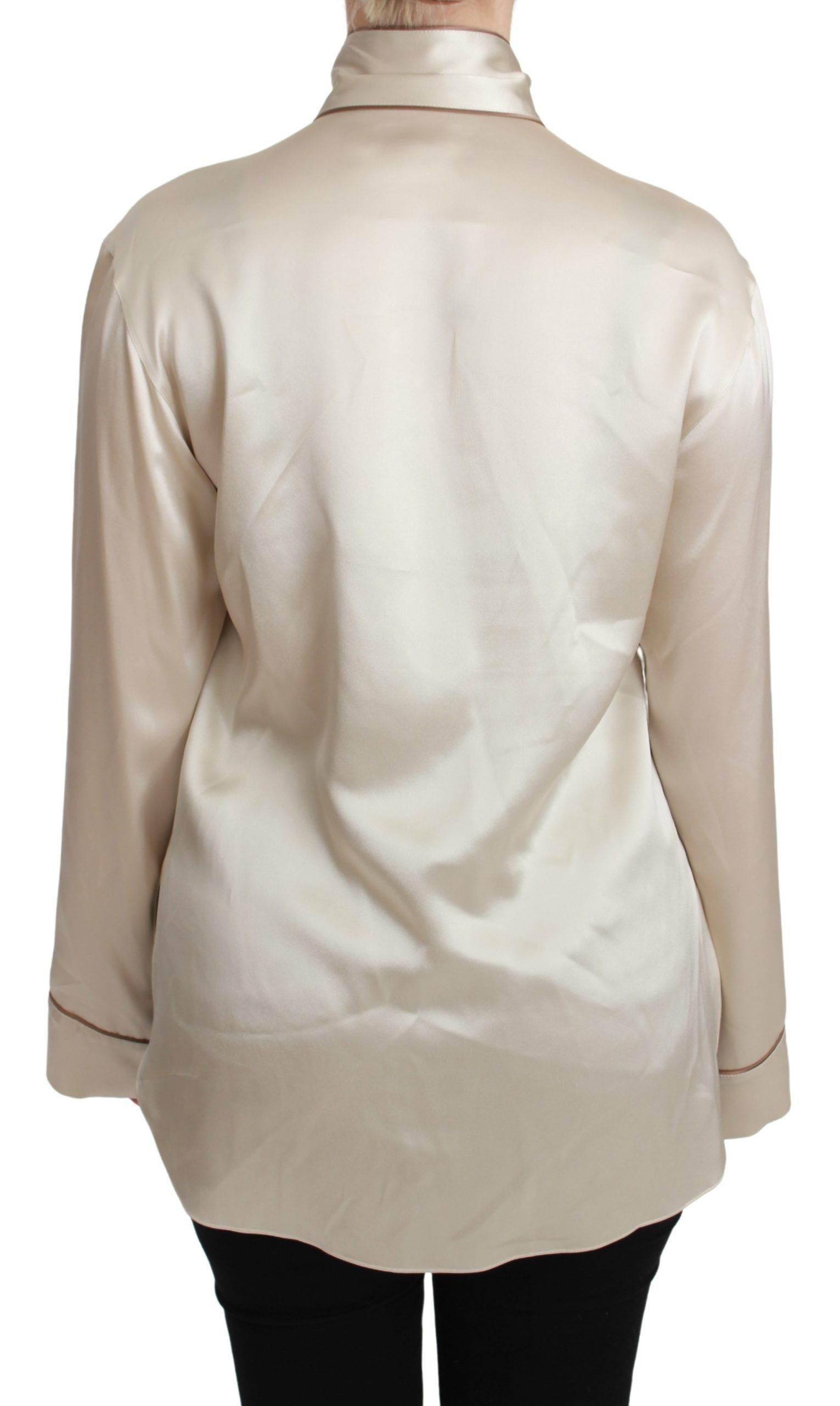 Dolce & Gabbana Beige Sleeve Top Queen Silk Satin Blouse - Hilstor