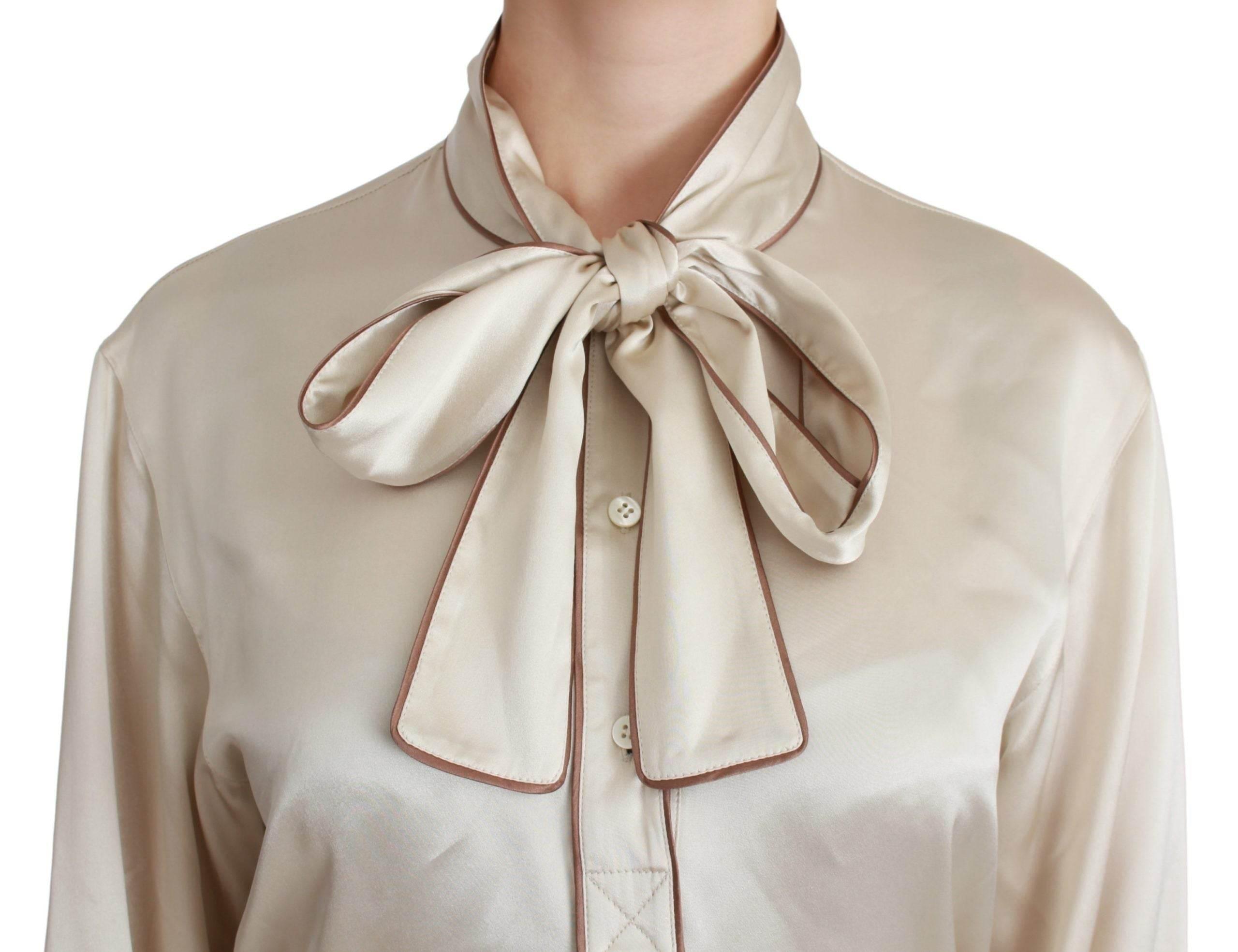 Dolce & Gabbana Beige Sleeve Top Queen Silk Satin Blouse - Hilstor