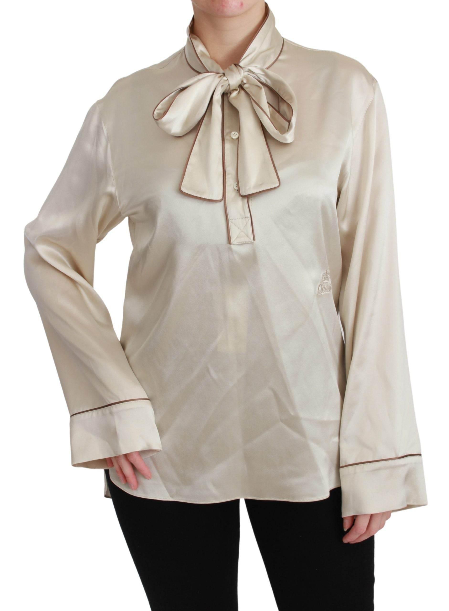 Dolce & Gabbana Beige Sleeve Top Queen Silk Satin Blouse - Hilstor