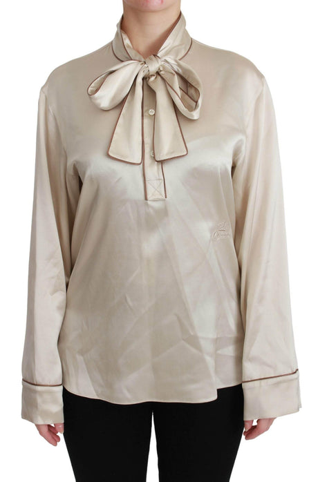 Dolce & Gabbana Beige Sleeve Top Queen Silk Satin Blouse - Hilstor