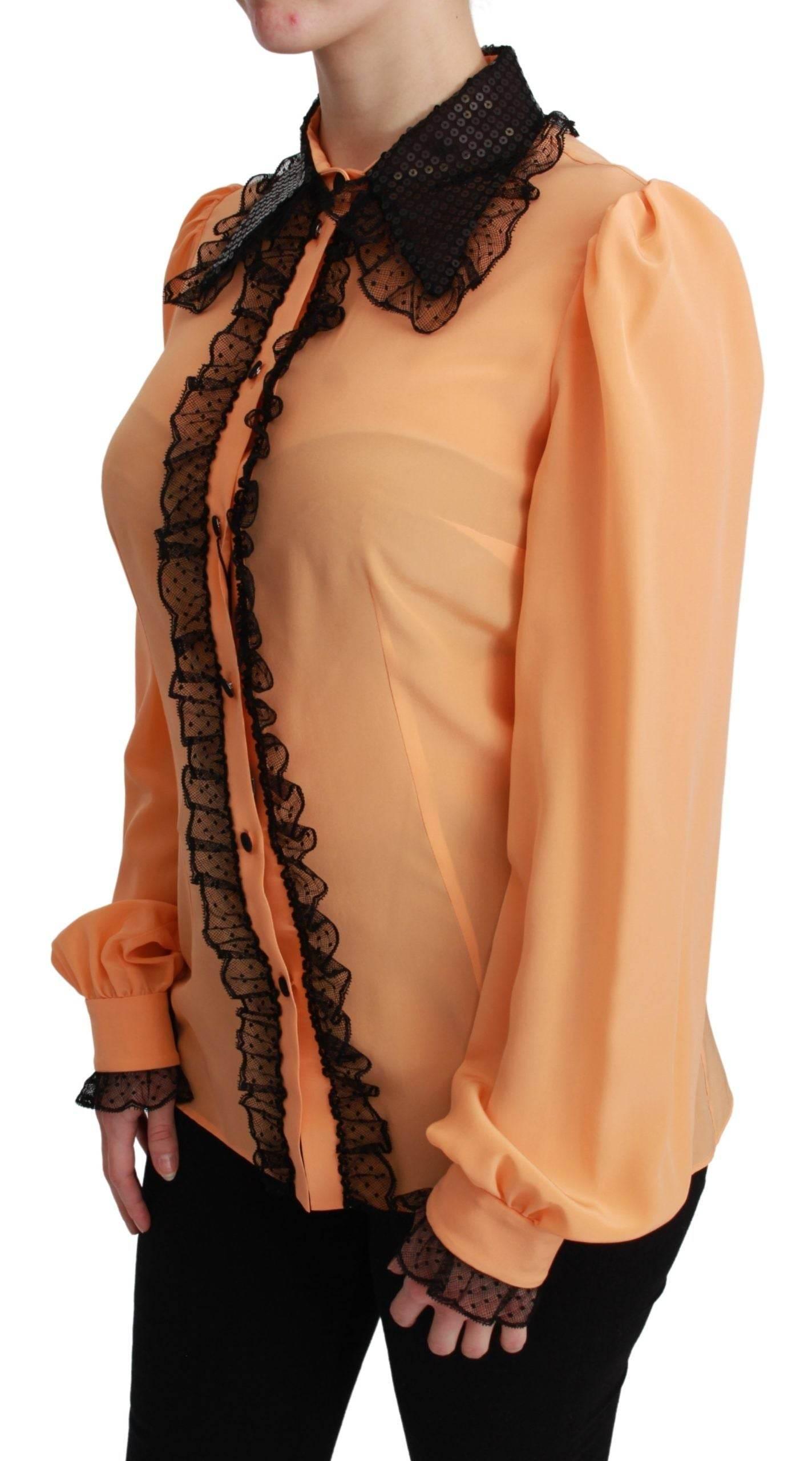 Dolce & Gabbana Yellow Silk Sequin Lace Blouse Shirt - Hilstor