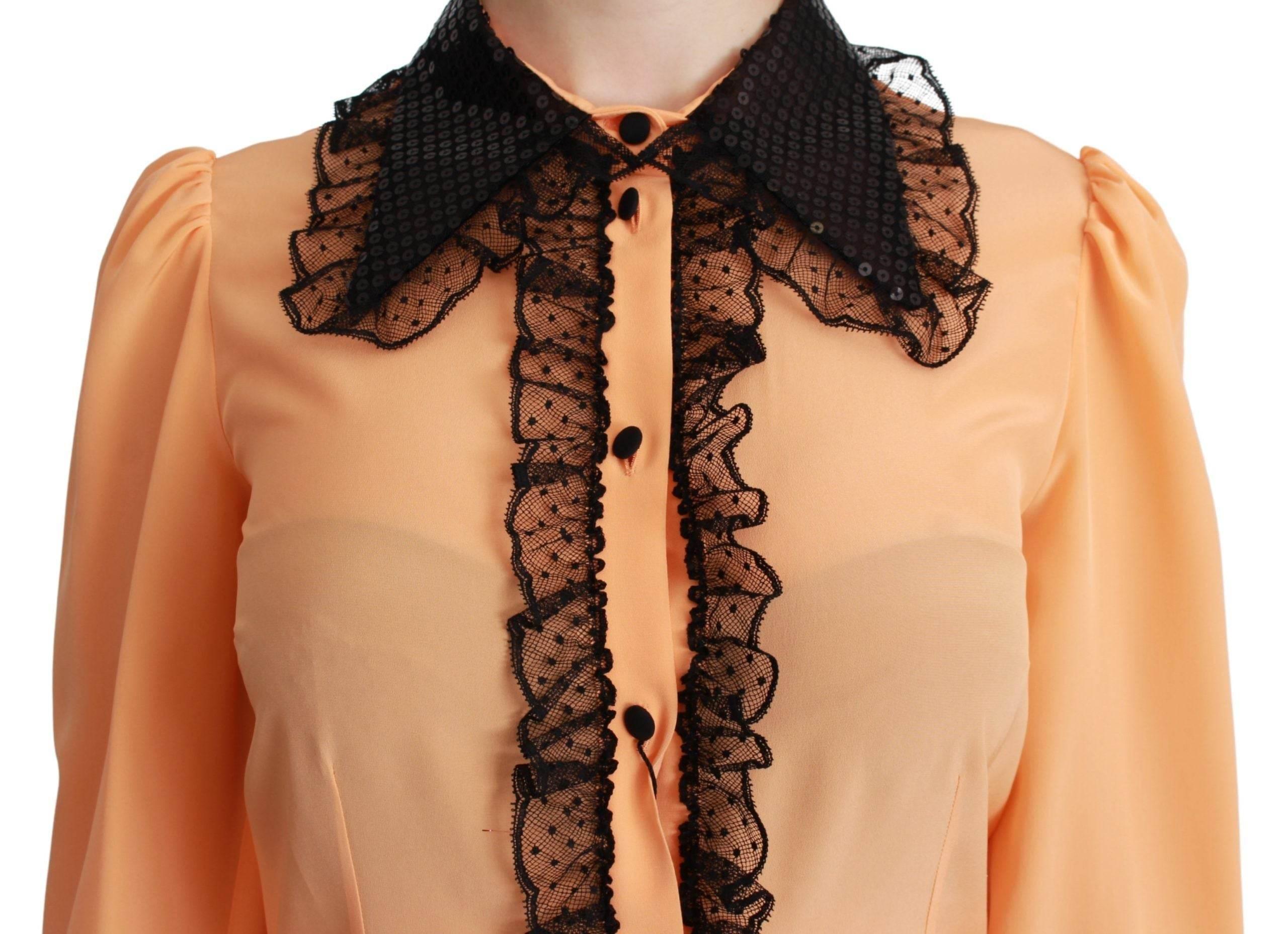Dolce & Gabbana Yellow Silk Sequin Lace Blouse Shirt - Hilstor