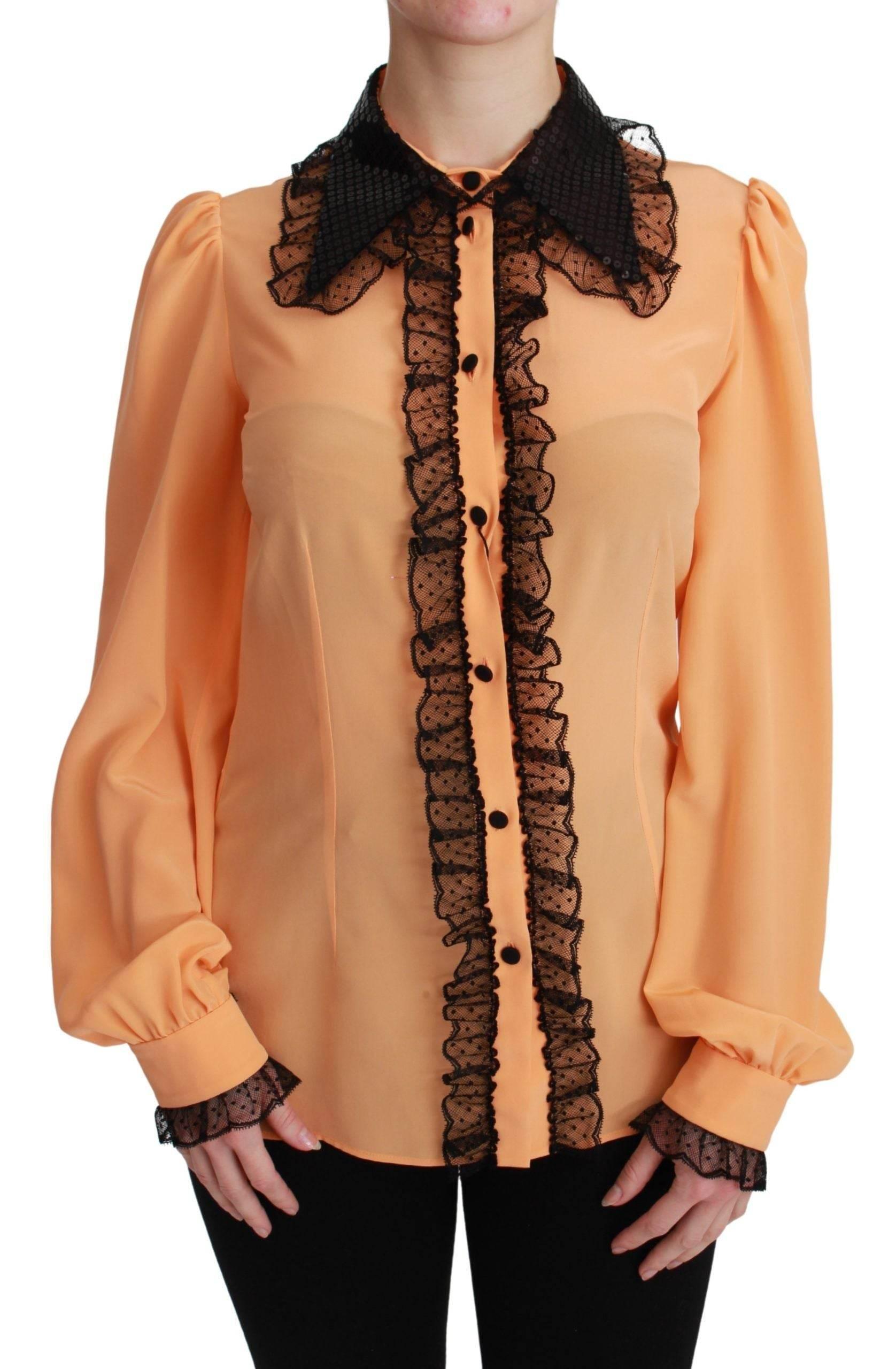 Dolce & Gabbana Yellow Silk Sequin Lace Blouse Shirt - Hilstor