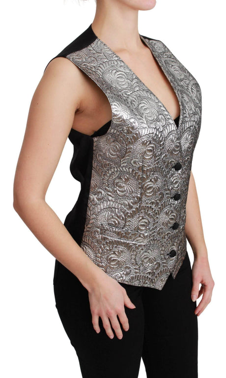 Dolce & Gabbana Elegant Silver Sleeveless Brocade Vest - Hilstor