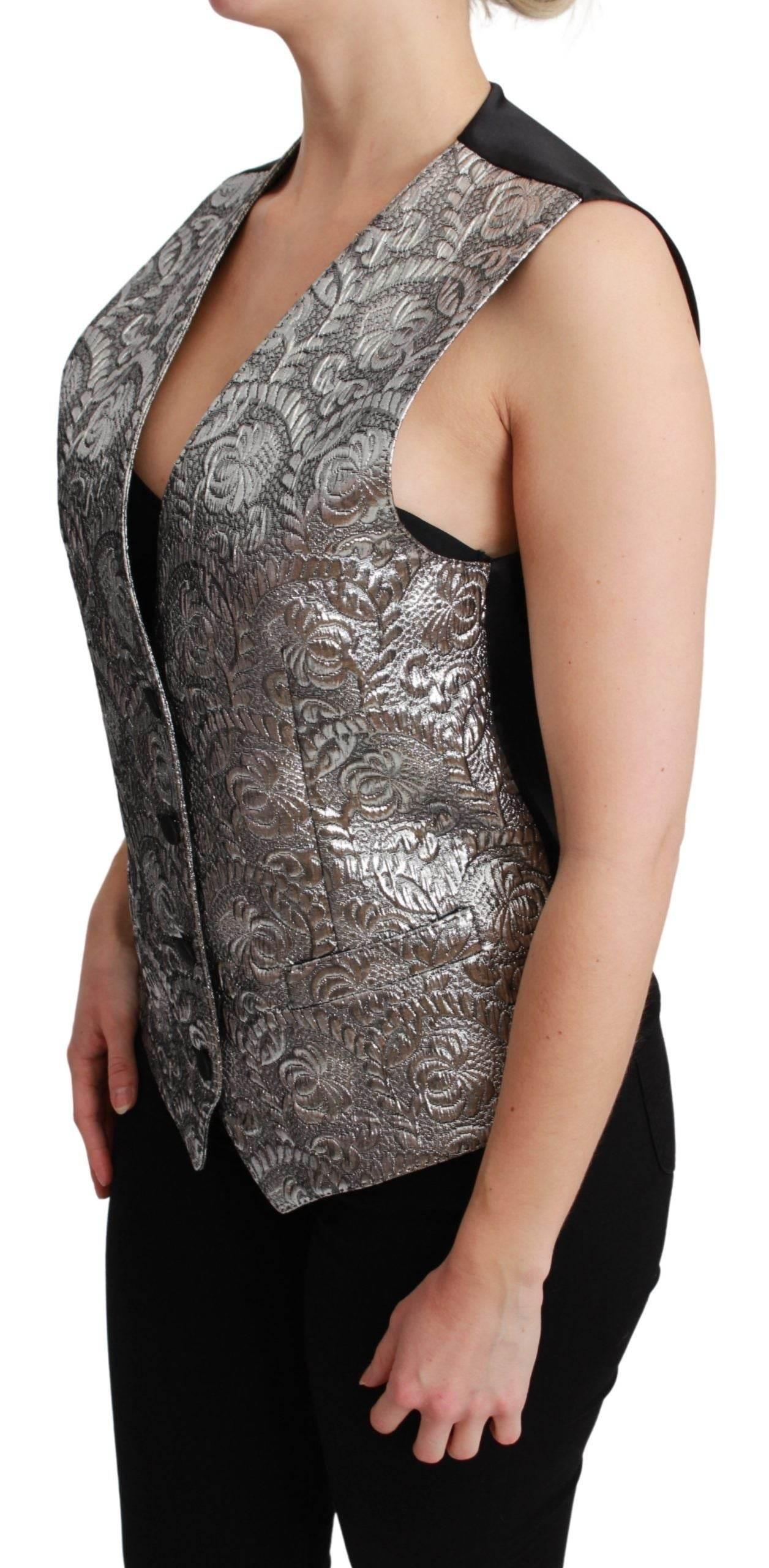 Dolce & Gabbana Elegant Silver Sleeveless Brocade Vest - Hilstor