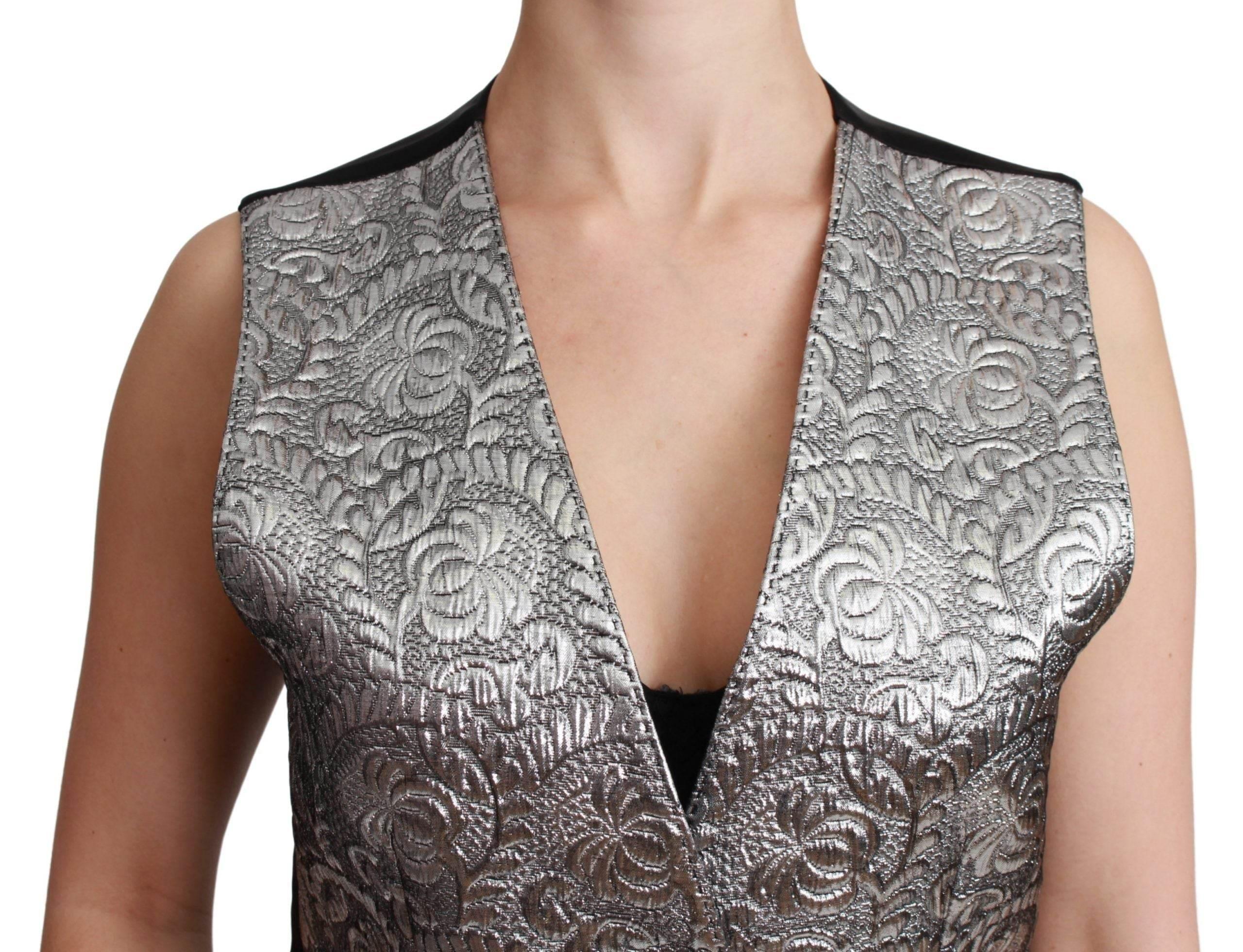 Dolce & Gabbana Elegant Silver Sleeveless Brocade Vest - Hilstor