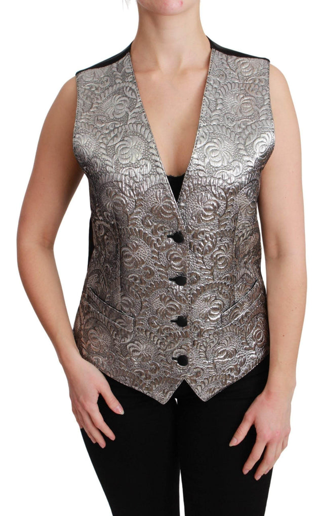 Dolce & Gabbana Elegant Silver Sleeveless Brocade Vest - Hilstor