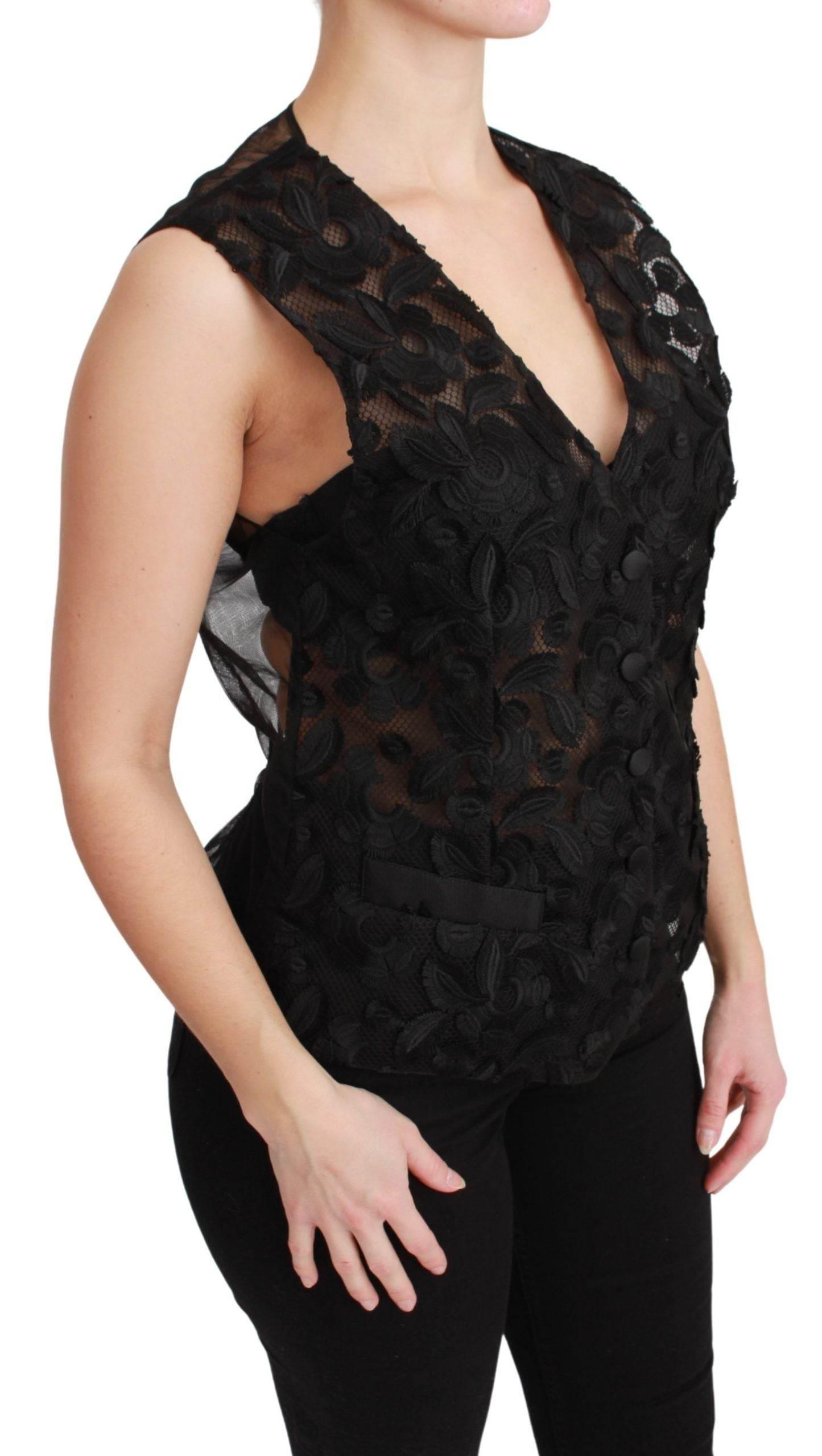 Dolce & Gabbana Elegant Floral Black Silk Blend Vest - Hilstor