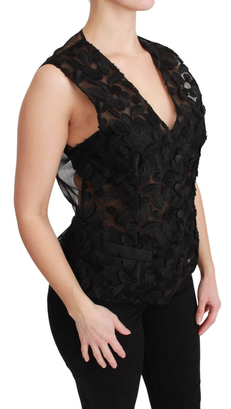 Dolce & Gabbana Elegant Floral Black Silk Blend Vest - Hilstor