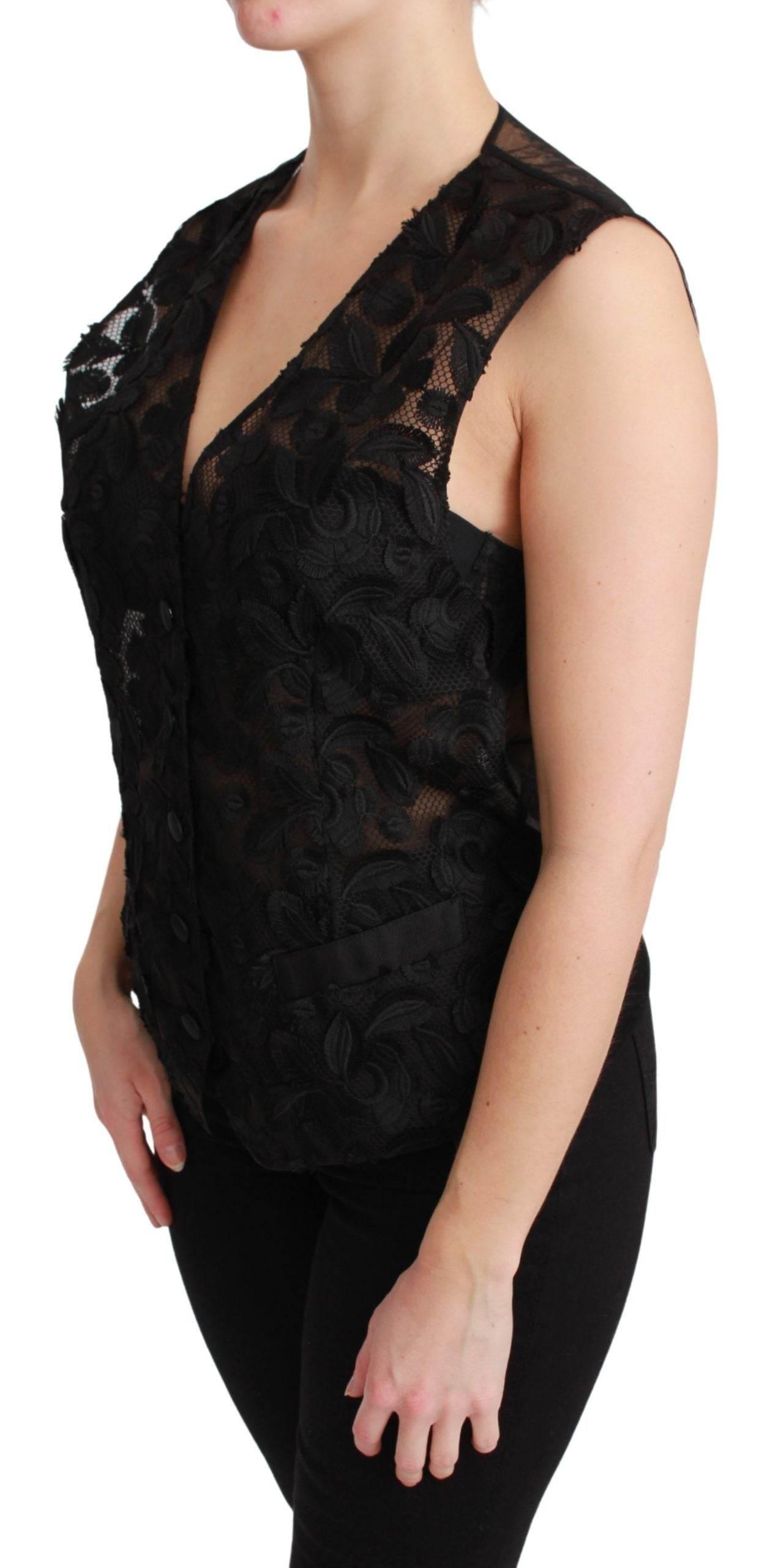 Dolce & Gabbana Elegant Floral Black Silk Blend Vest - Hilstor