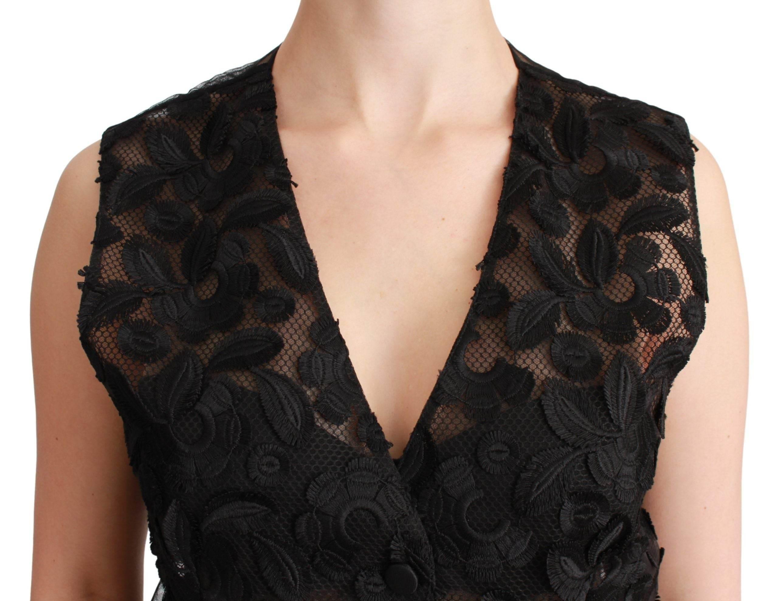 Dolce & Gabbana Elegant Floral Black Silk Blend Vest - Hilstor