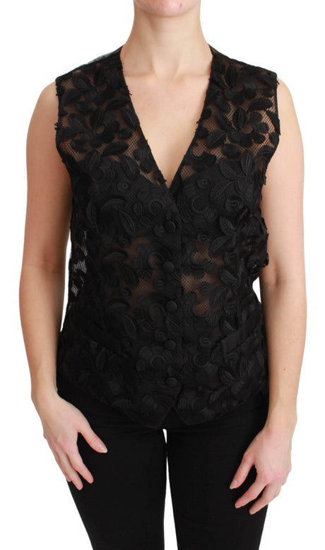 Dolce & Gabbana Elegant Floral Black Silk Blend Vest - Hilstor