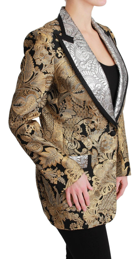 Dolce & Gabbana Black Gold Jacquard Blazer Jacket - Hilstor