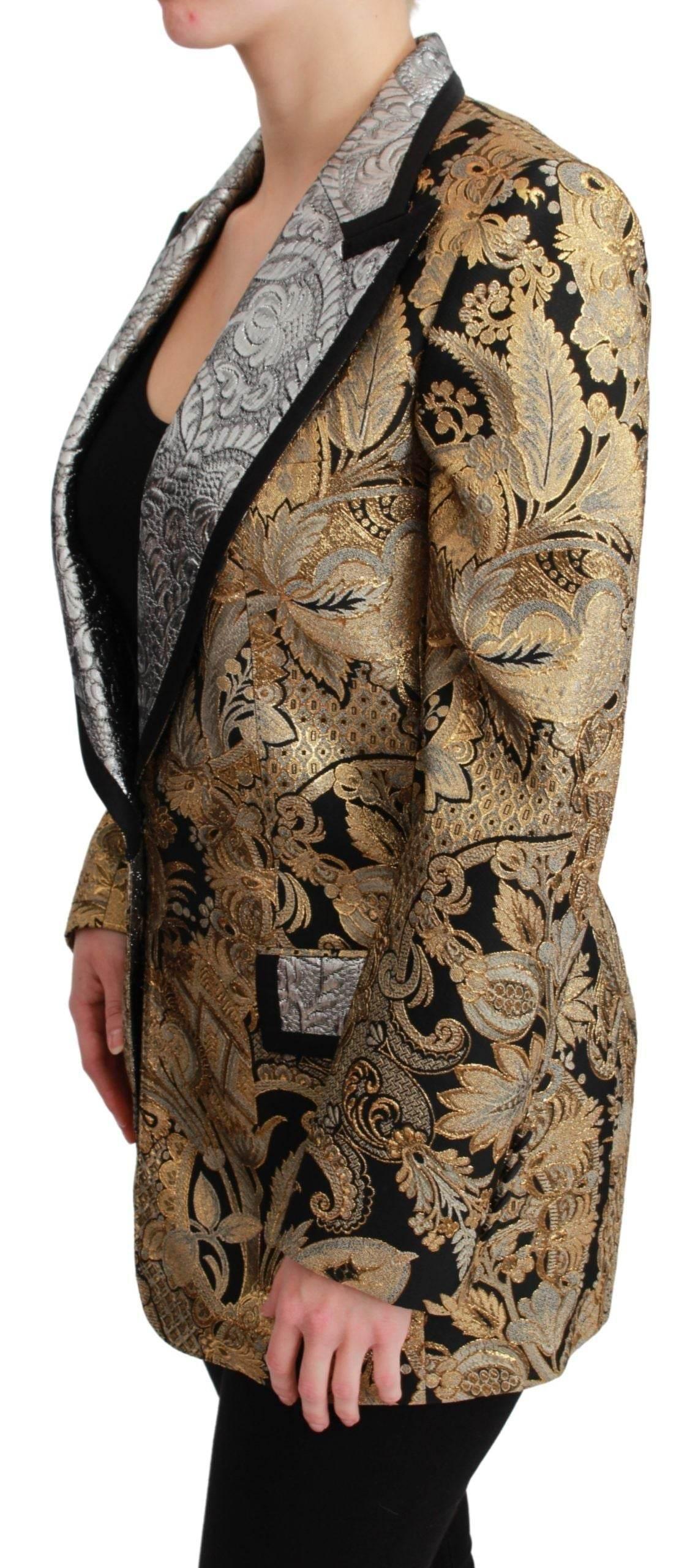 Dolce & Gabbana Black Gold Jacquard Blazer Jacket - Hilstor